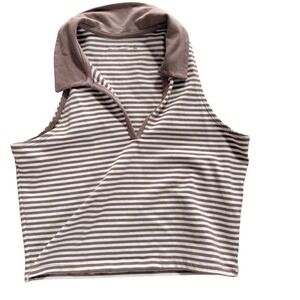 Abercrombie Fitch Striped Collared Crop Tank Top Women's Medium Soft Essentials